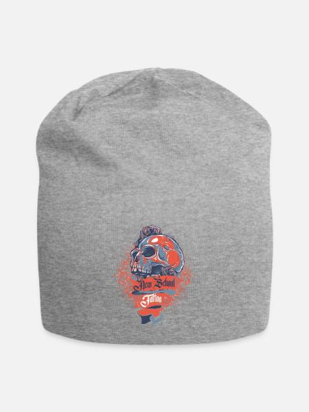 Totenschädel - Jersey-Beanie - Grau meliert