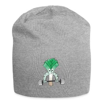 Leek fitness bodybuilder lifts weights - Jersey Beanie - heather grey - Front