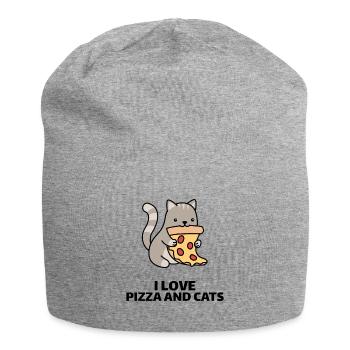 Ich liebe Pizza und Katzen Geschenk - Jersey-Beanie - Grau meliert - Vorne