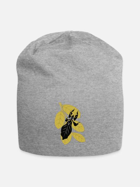 Wandelndes Blatt Silhouette auf Blattwerk - Jersey-Beanie - Grau meliert