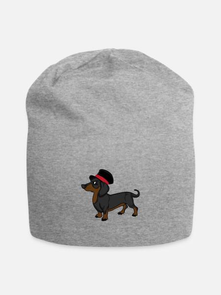 Eleganter Dackel mit Zylinder Geschenk Hundehalter - Jersey-Beanie - Grau meliert
