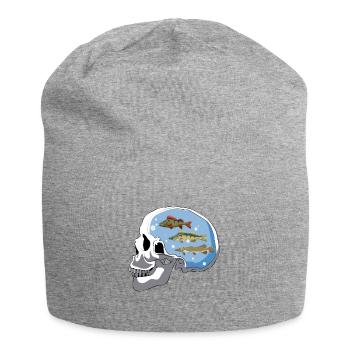 Angler Schädel Skull Angeln Raubfisch Hecht Zander - Jersey-Beanie - Grau meliert - Vorne