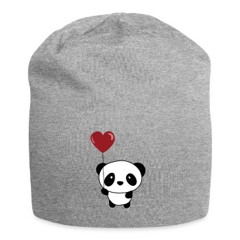 Nettes Chibi Panda-Valentinsgruß-Ballon-Herz - Jersey-Beanie - Grau meliert - Vorne