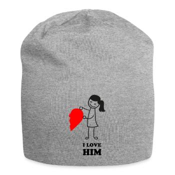 Valentinstag|Love Him - Jersey-Beanie - Grau meliert - Vorne