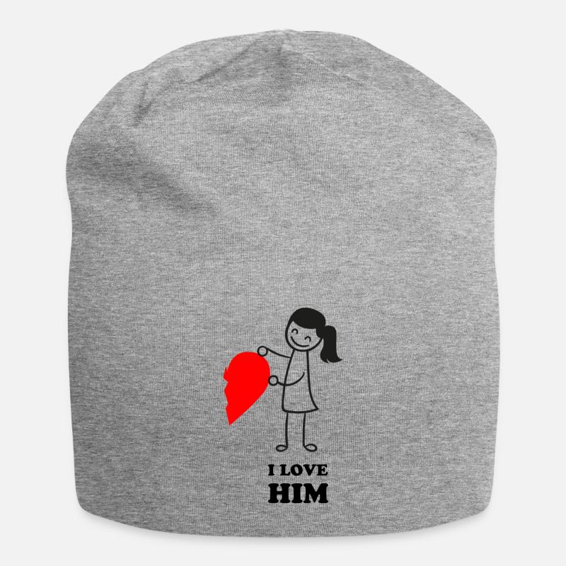 Valentinstag|Love Him - Jersey-Beanie - Grau meliert