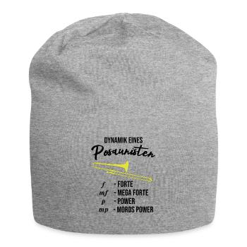 Lustiges Posaune Design, Dynamik eines Posaunisten - Jersey-Beanie - Grau meliert - Vorne