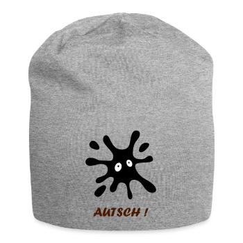 schwarzer Fleck mit Augen - Autsch - Jersey-Beanie - Grau meliert - Vorne