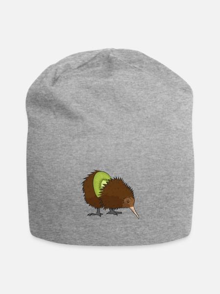 Kiwi - Frucht und Vogel - Jersey-Beanie - Grau meliert