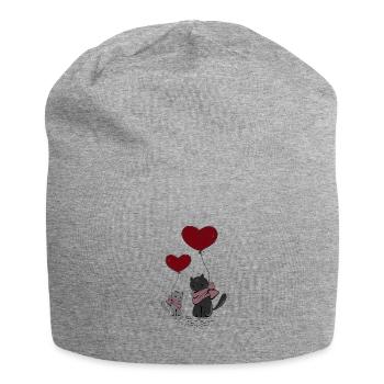 Chats avec ballon coeur - Bonnet en jersey - gris chiné - Devant