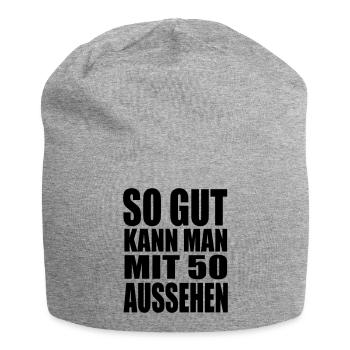 50 Jahre - Jersey-Beanie - Grau meliert - Vorne