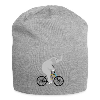 Elephant is riding on his bike - Jersey Beanie - heather grey - Front