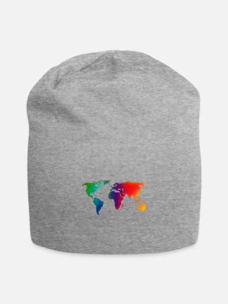 Weltkarte - Jersey-Beanie - Grau meliert