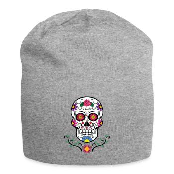 Skull - Colorful - Mustache - Beard - Jersey Beanie - heather grey - Front