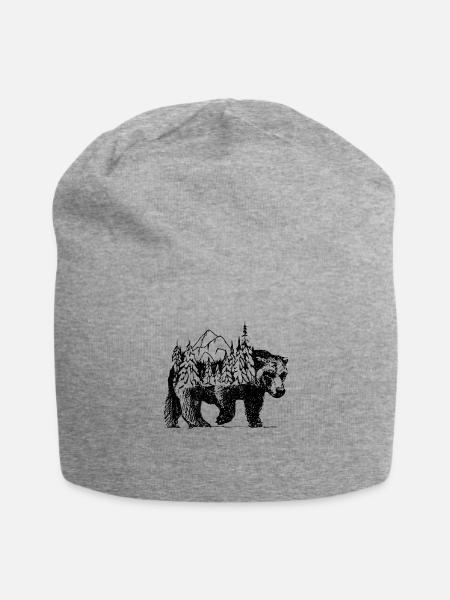 Bär mit Wald und schöner Landschaft auf dem Rücken - Jersey-Beanie - Grau meliert