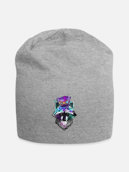 Waschbär mit Hut - Jersey-Beanie - Grau meliert
