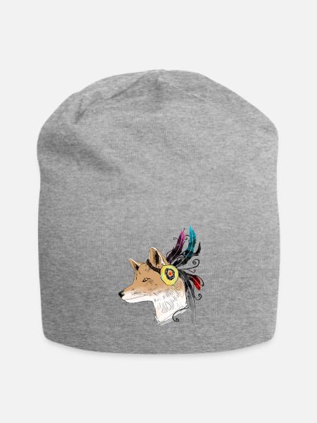 Fuchs mit Feder / Indianer - Jersey-Beanie - Grau meliert
