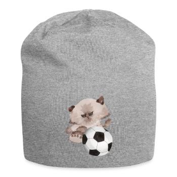Katze Fußball Sport Geschenk Kind lustig spaß Tor - Jersey-Beanie - Grau meliert - Vorne