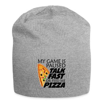 My Game Is Paused. Funny saying gamer and pizza - Jersey Beanie - heather grey - Front