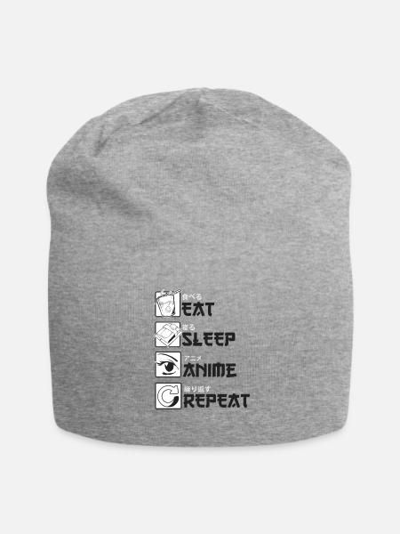 Essen Schlafen Anime Wiederholen T-Shirt Anime - Jersey-Beanie - Grau meliert