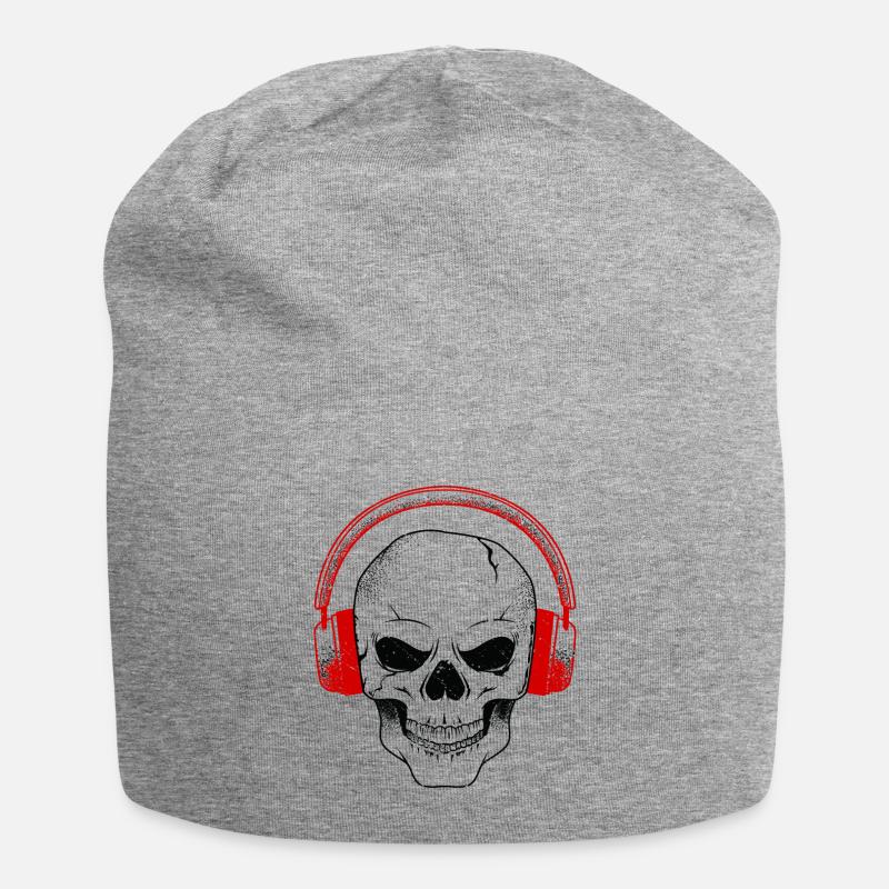 totenkopf Dj musik kopfhörer Hardrock Techno House - Jersey-Beanie - Grau meliert