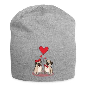 Pug Couple süße verliebte Mops Hunde liebe herz - Jersey-Beanie - Grau meliert - Vorne