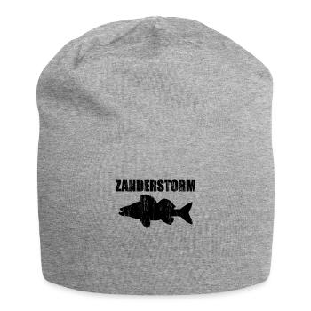 Zander T-Shirt Angler Hochseeangeln Zanderstorm - Jersey-Beanie - Grau meliert - Vorne