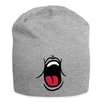 hunger essen witzig gaehnen schreien mund muede br - Jersey-Beanie - Grau meliert - Vorne