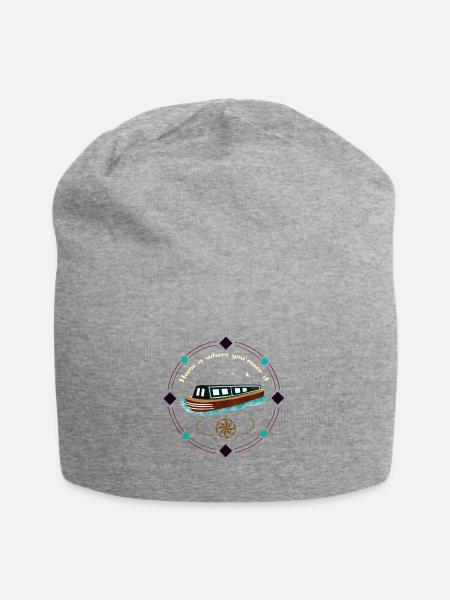 Narrowboat Illustration Home is where You Moore It - Jersey Beanie - heather grey