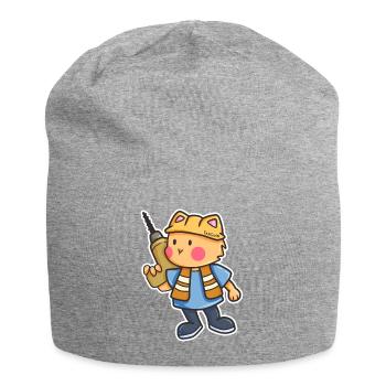 Katze Bohrmaschine Baustelle Helm Kinder Geschenk - Jersey-Beanie - Grau meliert - Vorne