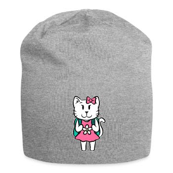 Cat school enrollment kids cartoon gift - Jersey Beanie - heather grey - Front
