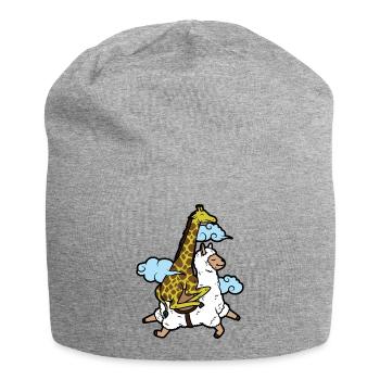 Giraffe ride Lama Alpaka Giraffe reitet Lama - Jersey-Beanie - Grau meliert - Vorne