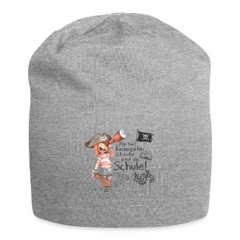 Bye bye Kindergarten - Einschulung, Schule, Pirat - Jersey-Beanie - Grau meliert - Vorne