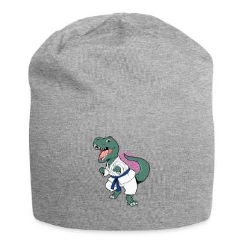 T Rex Karate Martial Arts Dino Dinosaur Fighter - Jersey Beanie - heather grey - Front