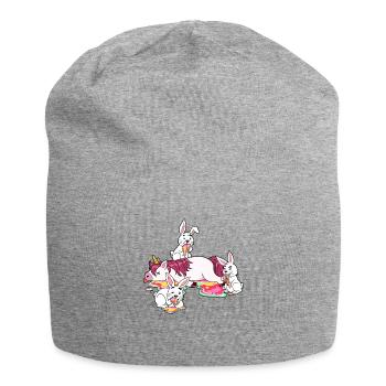 Buntes Einhorn Hase Häschen Kaninchen Brunch Essen - Jersey-Beanie - Grau meliert - Vorne