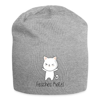 Fesches Katzerl Geschenk - Jersey-Beanie - Grau meliert - Vorne