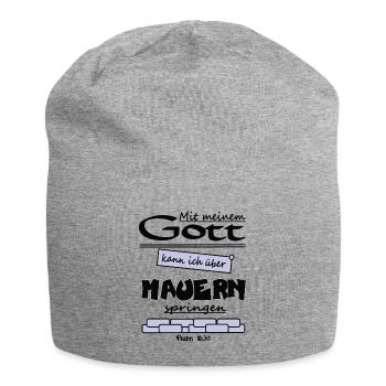 Mit meinem Gott kann ich über Mauern - Jersey-Beanie - Grau meliert - Vorne