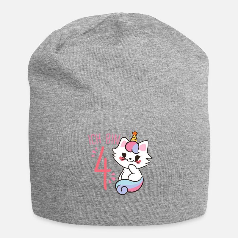 Caticorn 4. Geburtstag Mädchen Einhorn - Jersey-Beanie - Grau meliert
