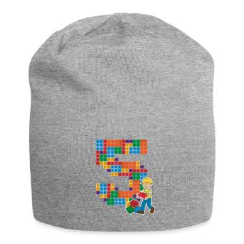 Construction worker 5th birthday boy excavator - Jersey Beanie - heather grey - Front