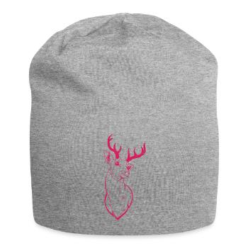 Deer head - purple - Jersey Beanie - heather grey - Front