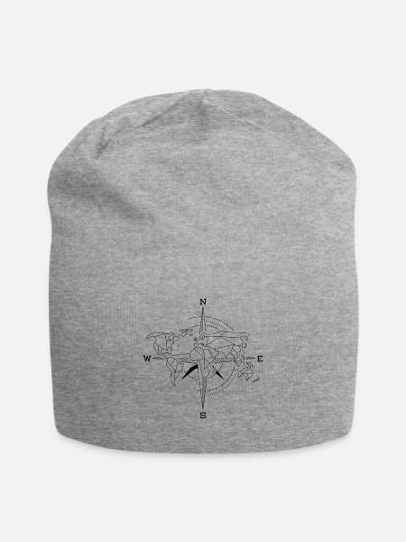 Weltkarte Kompass World map - Jersey-Beanie - Grau meliert