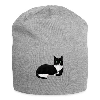 Chat noir et blanc - Bonnet en jersey - gris chiné - Devant