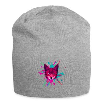 Fuchskopf mit Farbklecksen im Hintergund - Jersey-Beanie - Grau meliert - Vorne