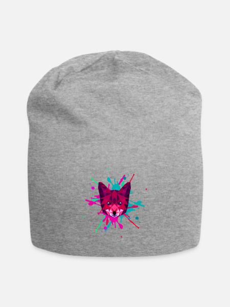 Fox head with splashes of paint in the background - Jersey Beanie - heather grey