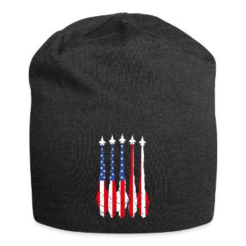 American Flag USA Airplane Jet Fighter 4th July Pa - Jersey Beanie - charcoal grey - Front
