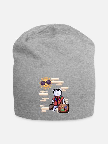 Katze Urlaub Koffer Himmel - Jersey-Beanie - Grau meliert