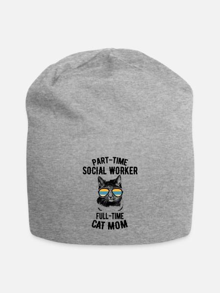 Teilzeit Katze Mutter Sozialarbeiter Geschenk - Jersey-Beanie - Grau meliert