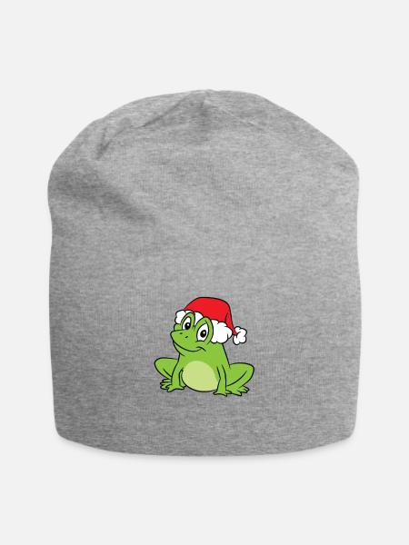 Frosch mit Weihnachtsmütze Süßer Frosch - Jersey-Beanie - Grau meliert