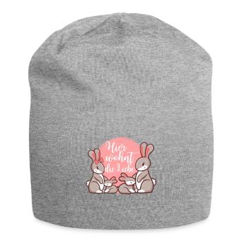 Hier Wohnt Die Liebe Hasenfamilie Familienspruch - Jersey-Beanie - Grau meliert - Vorne
