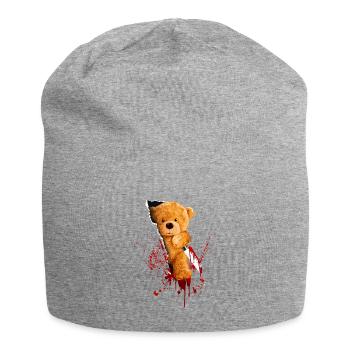Ours en peluche d'horreur coupe la chemise avec un couteau - Bonnet en jersey - gris chiné - Devant