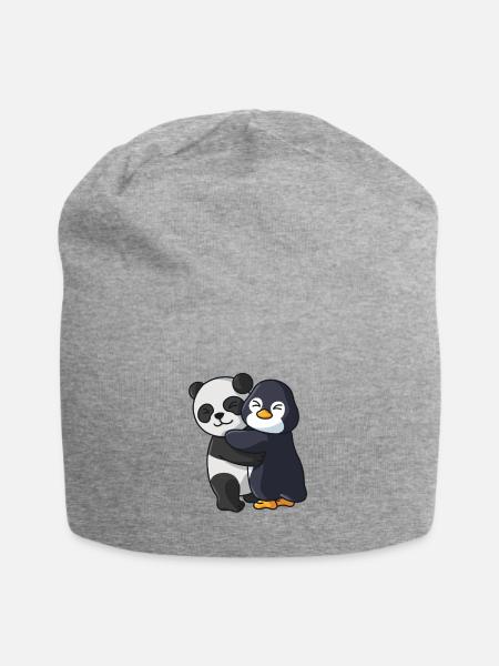 Panda mit Pinguin Liebe süßes niedliche Tiere - Jersey-Beanie - Grau meliert